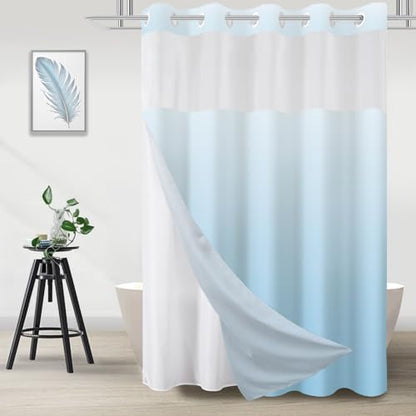 No Hook Shower Curtain and Liner for Bathroom, Ombre Sky Blue, 71" x 74"