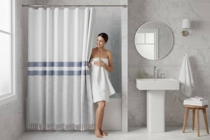 Serafina Home Nautical Striped Blue, Gray & White Cotton Shower Curtain