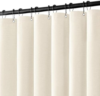MIULEE Linen Fabric Shower Curtain Ivory W72*L72 12 Metal Hooks