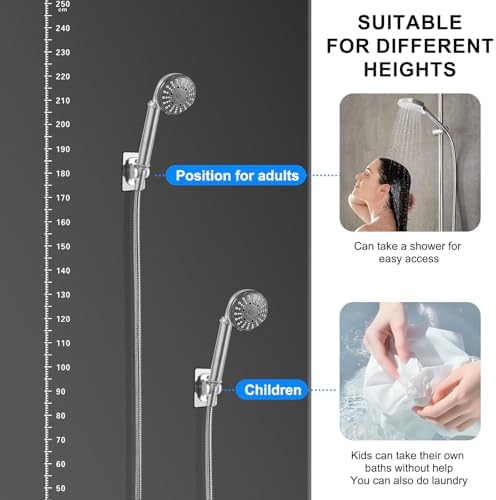 MAYYAYA Shower Head Holder, Silver Adhesive Wall Mounted, Adjustable Angle