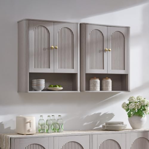 23.6''W Bathroom Fluted Arched Wall Cabinet Set of 2 w/Doors, Light Grey