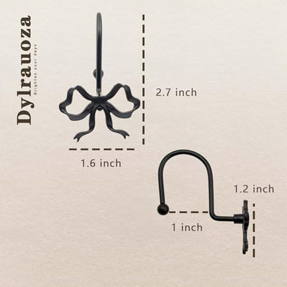 Black Bow Shower Curtain Hooks, 12 Pack Gothic Coquette Bathroom Decor, Decorative Metal Rust Proof Shower Curtain Rings for Dark Feminine, Vintage & Cute Bathroom Aesthetic