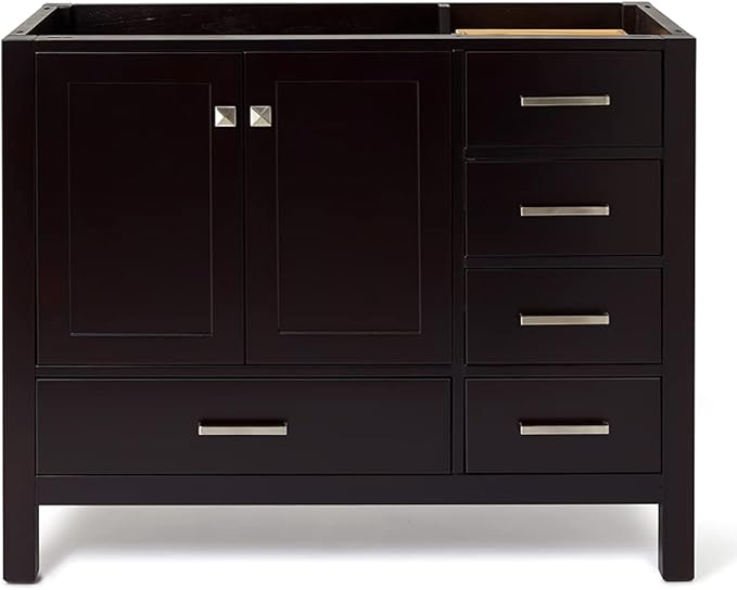 ARIEL Cambridge 42-inch Bathroom Vanity Base Cabinet,Solid Wood, 2 Soft Closing Doors, 5 Dovetail Drawers, Espresso
