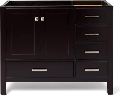 ARIEL Cambridge 42-inch Bathroom Vanity Base Cabinet,Solid Wood, 2 Soft Closing Doors, 5 Dovetail Drawers, Espresso