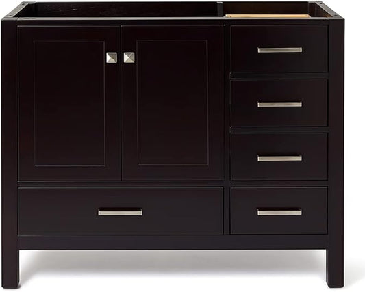 ARIEL Cambridge 42-inch Bathroom Vanity Base Cabinet,Solid Wood, 2 Soft Closing Doors, 5 Dovetail Drawers, Espresso