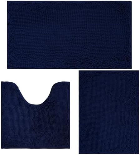 Bathroom Rugs Sets 3 Piece Non Slip,Bath Rugs with PVC Backing Bath Carpet,Bathroom Rug Washable,Absorbent,Plush Carpet Mats,Bath Mats for Bedroom, Kitchen,Tub,Home Decor (Navy)