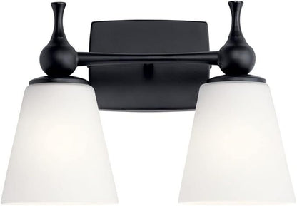 Kichler, Cosabella 15 Inch 2 Light Vanity Light with Satin Etched Cased Opal Shade in Champagne Bronze, 15" L x 6.5" W x 10.25" H, 55091