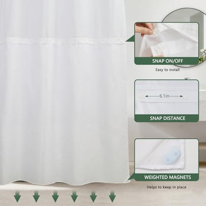 No Hook Shower Curtain with Snap in Liner 71x74 Inch