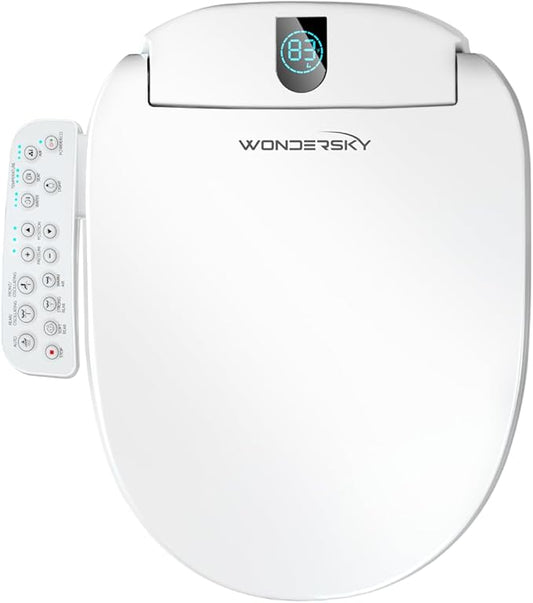 Round Bidet Toilet Seat, Smart Heated Toilet Seat with Warm Water and Dryer, Soft Close Bidet Seat with Adjustable Temperature, Stainless Steel Nozzle