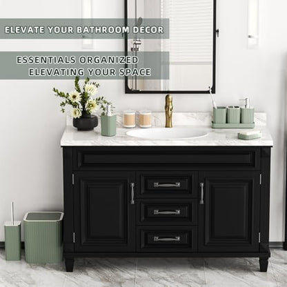 XLHOMO Bathroom Accessories Set - Gorgeous Sage Green Bathroom Set, 10PC Bathroom Accessory Set, Toilet Brush, Trash Can, Qtip Holder Dispenser & Soap Dispenser