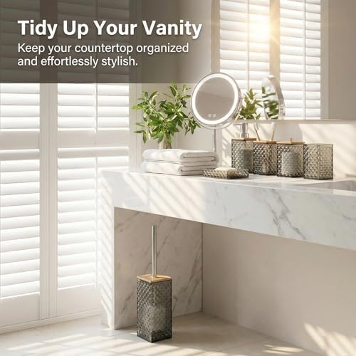 Grey Bathroom Accessory Set, 6 PCS Grey Bathroom Accessories Set, Soap Dispenser, Toothbrush Holder, Soap Dish, Mouthwash Cup, Cotton Swab Holder and Toilet Brush, Acrylic