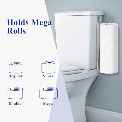 Bathroom Toilet Paper Holder with Storage Extra 3 Rolls, Over The Tank Toilet Paper Holder Wall Mount, Small Restroom Organizer, Adhesive RV Tissue Storage, Stainless Steel, Silver, 1PC