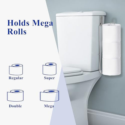 Bathroom Toilet Paper Holder with Storage Extra 3 Rolls, Over The Tank Toilet Paper Holder Wall Mount, Small Restroom Organizer, Adhesive RV Tissue Storage, Stainless Steel, Silver, 1PC