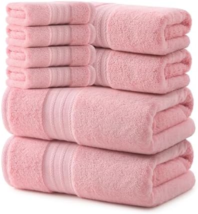REDKISS Pink Towel Set of 8-100% Cotton Luxury Bath Towels Set for Bathroom, 600 GSM Highly Absorbent Bathroom Towel with 2 Large Bath Sheet, 2 Hand, 4 Washcloths, Pink Shower Towels for Dorm
