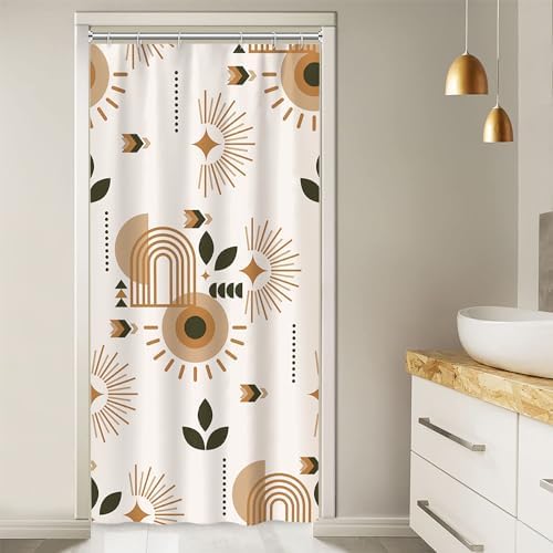Mid Century Beige Stall Shower Curtain with Hooks 36x72 Inch