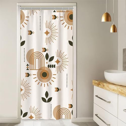 Mid Century Beige Stall Shower Curtain with Hooks 36x72 Inch
