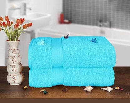 GLAMBURG 700 GSM Premium Oversized Extra Large Cotton 2 Pack Bath Sheet 35x70-100% Combed Cotton - Luxury Hotel & Spa Quality - Durable Ultra Soft Highly Absorbent - Turquoise Blue