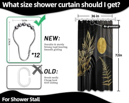 Black and Gold Stall Shower Curtain, 36X72 in Narrow Small, Mid Century