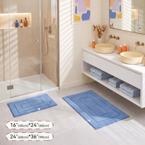 GRANNY SAYS Blue Bathroom Rug 24" x 36", Non-Slip Microfiber Bath Mat