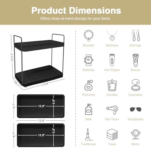 Forbena Black Bathroom Counter Organizer, Tiered Bathroom Organizer Countertop Tray, Corner Makeup Vanity Shelf Organizers and Storage for Men Perfume Skin Care Kitchen Sink Coffee Bar Station