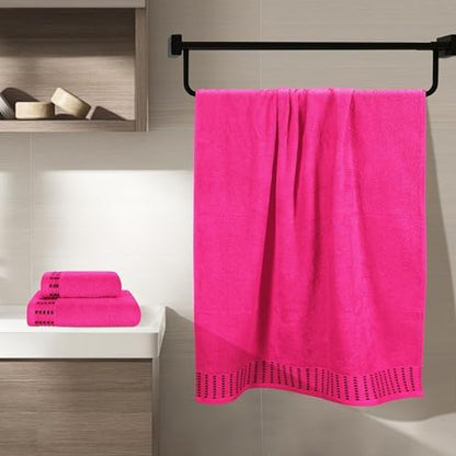 BELIZZI HOME Ultra Soft 3 Pack Cotton Towel Set, Contains a Bath Towels 28x55 inch, a Hand Towels 16x24 inch & a Wash Cloths 12x12 inch, Ideal Everyday use, Compact & Lightweight - Hot Pink