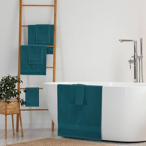 Belizzi Home 8 Piece Towel Set 100% Ring Spun Cotton, 2 Bath Towels 27x54, 2 Hand Towels 16x28 and 4 Washcloths 13x13 - Ultra Soft Highly Absorbent Machine Washable Hotel Spa Quality - Teal