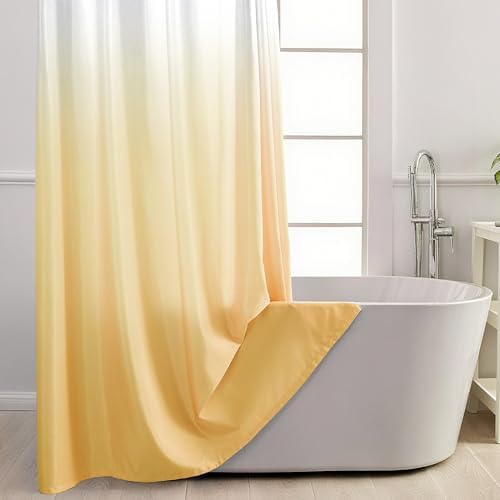 No Hook Shower Curtain and Liner Set for Bathroom, Ombre Yellow, 71" x 74"