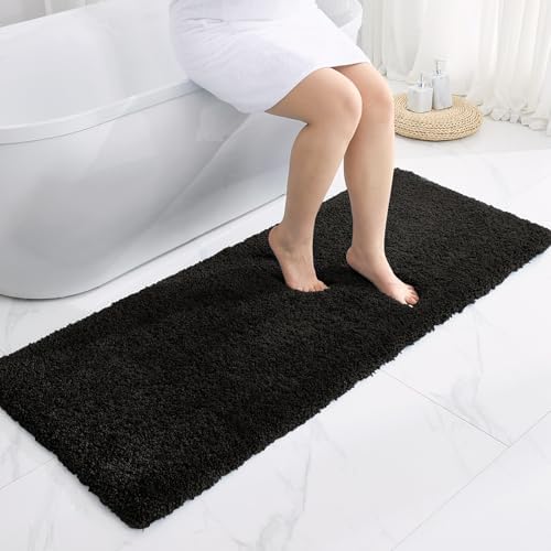 Disolla Black Bathrom Runner Rug 24x70 - Extra Large Soft Plush Bath Mat, Thick Long Non-Slip Shaggy Floor Mat, Ultra-Absorbent for Master Bathroom Vanity