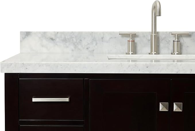 Beckford 48-Inch Bathroom Vanity with Sink — Espresso Single Sink Bathroom Vanity, 1.5" Edge Italian Carrara Marble Top, Solid Wood, 2 Soft-Close Doors, 9 Dovetail Drawers