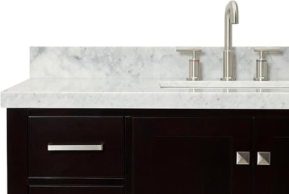 Beckford 48-Inch Bathroom Vanity with Sink — Espresso Single Sink Bathroom Vanity, 1.5" Edge Italian Carrara Marble Top, Solid Wood, 2 Soft-Close Doors, 9 Dovetail Drawers