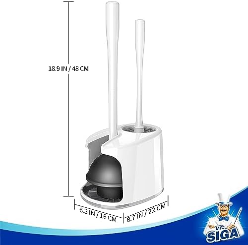 MR.SIGA Toilet Plunger and Brush with Holder for Toilet Cleaning, White
