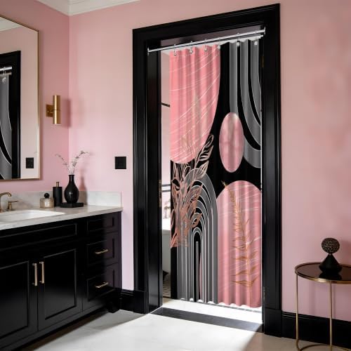 Pink and Black Stall Shower Curtain, 36X72 in Narrow Small, Mid Century