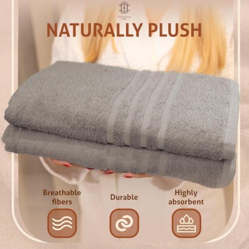 CORE 4-Piece Cotton Bath Towels for Bathroom | Value Pack, Soft, Absorbent, Quick-Dry, Lightweight, Minimalist, 27x54 in, Steel Grey