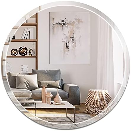 Round Frameless Wall Mirror, 36 Inch, HD Float Glass, Beveled Edge