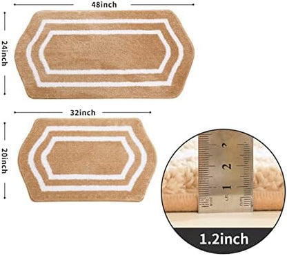 COSY HOMEER Extra Thick Bath Rugs Set - Anti-Slip Bath Mats Soft Plush 100% Strong Mirco Polyeste Mat Living Room Bathroom Mat Floor Water Absorbent(Beige,20/inch X 32/'' + 24/inch X 48/ inches)
