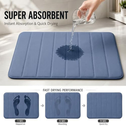 Memory Foam Bath Mat Set 3 Piece，Super Soft Absorbent Bathroom Rug Non Slip, Quick Dry,Machine Wash, Perfect Plush Bathroom Rugs,Home Decor Accessories,Deep Blue
