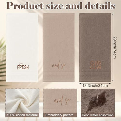 FuWeave 3 Pcs Brown Decorative Hand Towels for Bathroom,So Fresh So Clean