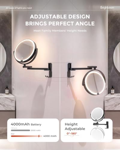 Brightown 8" Wall Mounted Makeup Mirror with Lights & Magnification 1X/10X