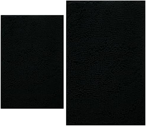 Bathroom Rugs Sets 2 Piece, Extra Soft Chenille Bath Mat Ultra Absorbent Bathroom Rug, Bathroom Mat with Sturdy PVC Non-Slip Bottom, Machine Washable Bath Rugs (20x32 Inch + 16x24 Inch, Black)