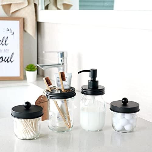 Amolliar Mason Jar Bathroom Accessories Set, 4Pcs Glass Bathroom Set, Black