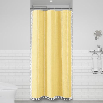 BTTN Small Boho Linen Heavy Duty Cloth Shower Curtain Set, 36x72, Yellow