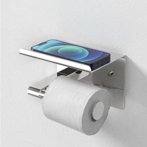 GLNLQ Chrome Toilet Paper Holder Wall Mount, Self Adhesive or Screw-in