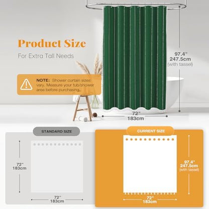BTTN 72x96 Extra Long Linen Heavy Duty Shower Curtain Set, Emerald Green