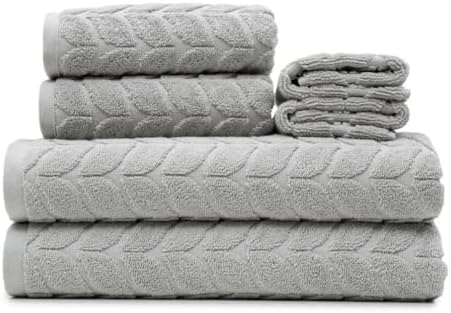 BAGNO MILANO Turkish Cotton Bath Towels, Hand Towels - Soft Plush Jacquard Collection - Highly Absorbent Towel Set (Light Grey, 6 pcs Towel Set)