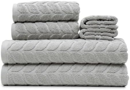 BAGNO MILANO Turkish Cotton Bath Towels, Hand Towels - Soft Plush Jacquard Collection - Highly Absorbent Towel Set (Light Grey, 6 pcs Towel Set)