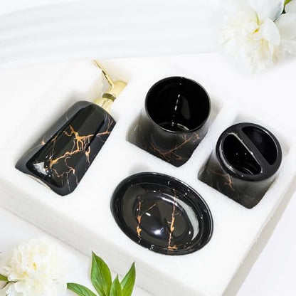 CERBIOR Bathroom Accessories Set,4 Pcs Ceramic Bathroom Accessory,Black