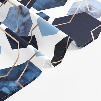 deFouliao Blue Shower Curtain Navy Blue Modern Abstract Geometric Grid Bathroom Curtain Sets for Bathtub Home Decor, Waterproof Fabric Washable with Hooks, 72x96 Inch