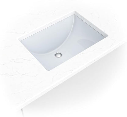 MSI 18.5” (L) x 13.75” (W) x 8.0” (H) Rectangle Porcelain Ceramic Undermount Bathroom Vanity Vessel Sink, White