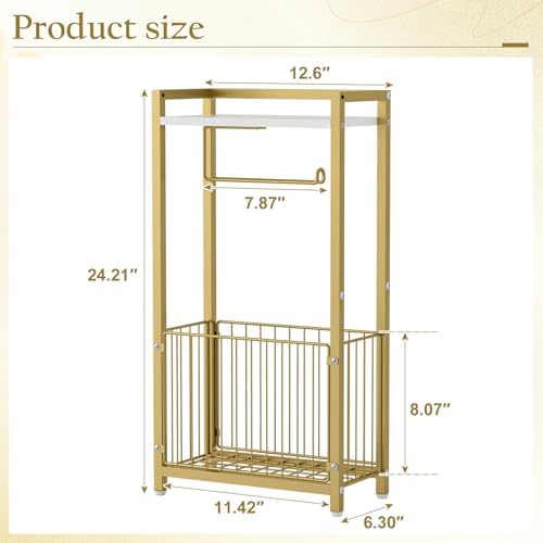 Freestanding Toilet Paper Holder with Storage Shelf, Gold
