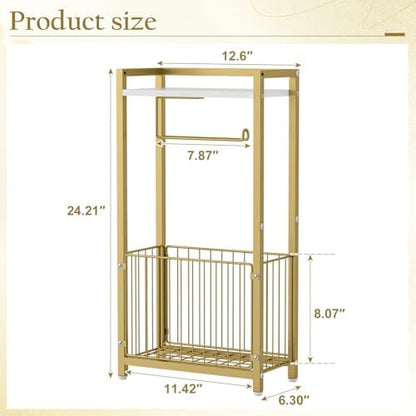Freestanding Toilet Paper Holder with Storage Shelf, Gold